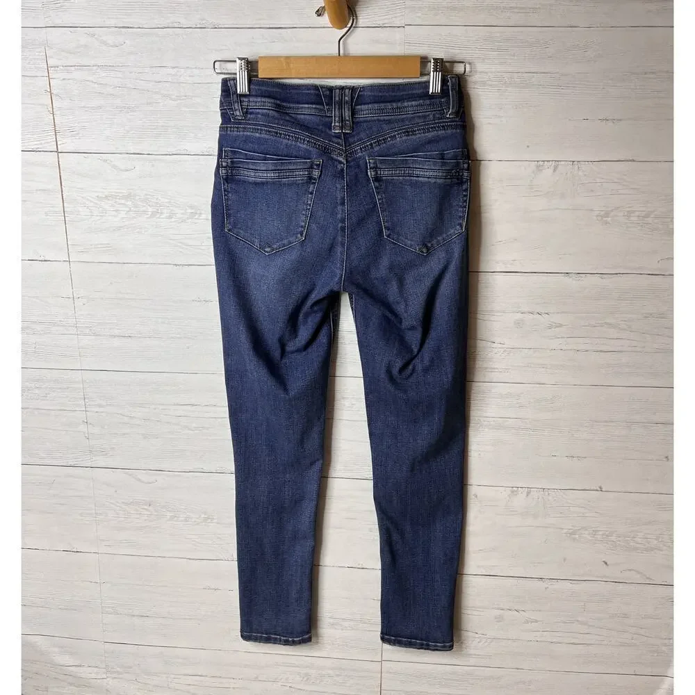 Democracy Jeans Womens Size 2 Blue Ab Technology Distressed Skinny Whiskering